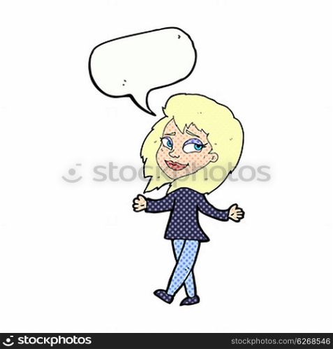 stress free woman cartoon with speech bubble