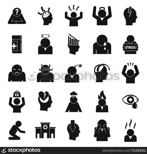 Stress icons set. Simple set of stress vector icons for web design on white background. Stress icons set, simple style