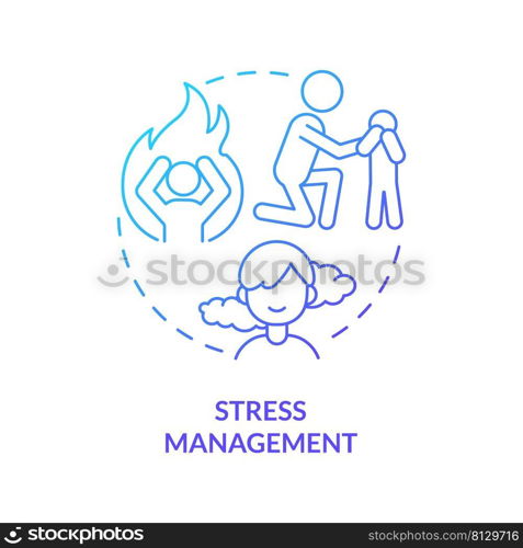 Stress management blue gradient concept icon. Comfort child. Family relationships importance abstract idea thin line illustration. Isolated outline drawing. Myriad Pro-Bold font used. Stress management blue gradient concept icon