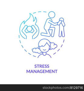 Stress management blue gradient concept icon. Comfort child. Family relationships importance abstract idea thin line illustration. Isolated outline drawing. Myriad Pro-Bold font used. Stress management blue gradient concept icon