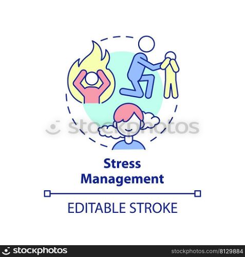 Stress management concept icon. Comfort child. Family relationships importance abstract idea thin line illustration. Isolated outline drawing. Editable stroke. Arial, Myriad Pro-Bold fonts used. Stress management concept icon