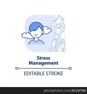 Stress management light blue concept icon. Family relationships importance abstract idea thin line illustration. Isolated outline drawing. Editable stroke. Arial, Myriad Pro-Bold fonts used. Stress management light blue concept icon