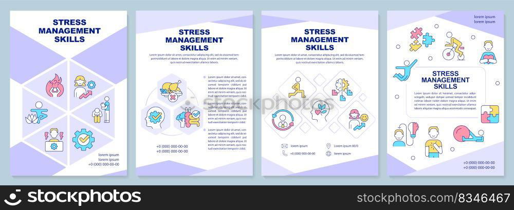 Stress management skills purple brochure template. Healthcare. Leaflet ...