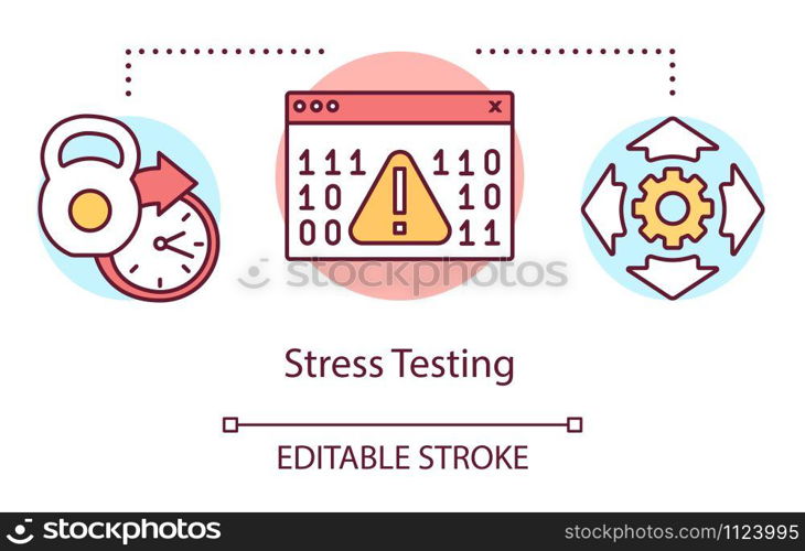 Stress testing concept icon. Examine stability idea thin line illustration. Software testing process. Indicating issues and problems. Vector isolated outline drawing. Editable stroke
