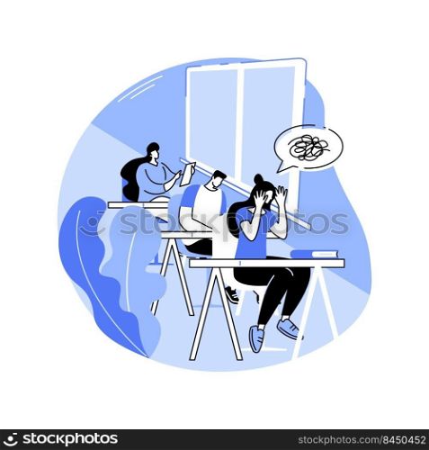 Stressed at the exam isolated cartoon vector illustrations. Stressed teenager passing exam, girl trying to remember information, educational process at university, student life vector cartoon.. Stressed at the exam isolated cartoon vector illustrations.