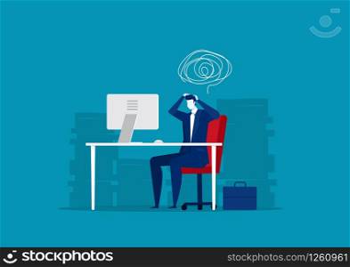 Stressed businessman working hard with a lot of papers background