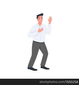 Stressed man flat color vector detailed character. Confused guy. Frustrated manager. Expression of fear. Anxiety from work. isolated cartoon illustration for web graphic design and animation. Stressed man flat color vector faceless character