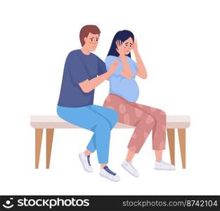 Stressed pregnant woman with partner semi flat color vector characters. Editable figures. Full body people on white. Simple cartoon style illustration for web graphic design and animation. Stressed pregnant woman with partner semi flat color vector characters