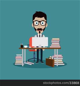 stressful businessman working behind office desk. stressful businessman working behind office desk vector art