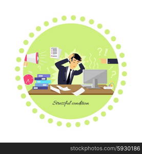 Stressful condition icon flat isolated. Stress health person, disorder and problem, businessman depression, mental attack psychological, busy and chaos illustration