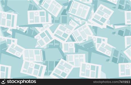 Stressful in office with too many stack of papers, overload of works. Vector flat design illustration. Horizontal layout.. Stack of papers