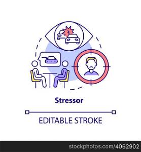 Stressor concept icon. Witness of traumatic event. Criteria for PTSD abstract idea thin line illustration. Isolated outline drawing. Editable stroke. Arial, Myriad Pro-Bold fonts used. Stressor concept icon