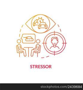 Stressor red gradient concept icon. Witness of traumatic event. Painful experience. Criteria for PTSD abstract idea thin line illustration. Isolated outline drawing. Myriad Pro-Bold font used. Stressor red gradient concept icon