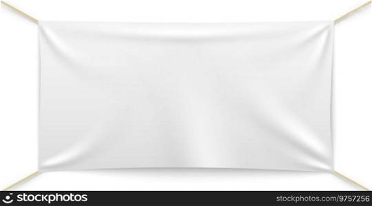 Stretching advertising display banner. White blank fabric rectangle isolated on white background. Stretching advertising display banner. White blank fabric rectangle