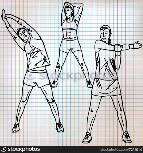 Stretching exercises sketch illustration