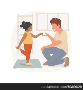 Stretching isolated cartoon vector illustration. Child doing simple stretching, yoga lesson for kids, physical exercise, motor activity, autism daycare center, rehabilitation vector cartoon.. Stretching isolated cartoon vector illustration.