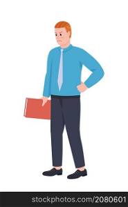 Strict male professor semi flat color vector character. Standing figure. Full body person on white. Teaching profession isolated modern cartoon style illustration for graphic design and animation. Strict male professor semi flat color vector character