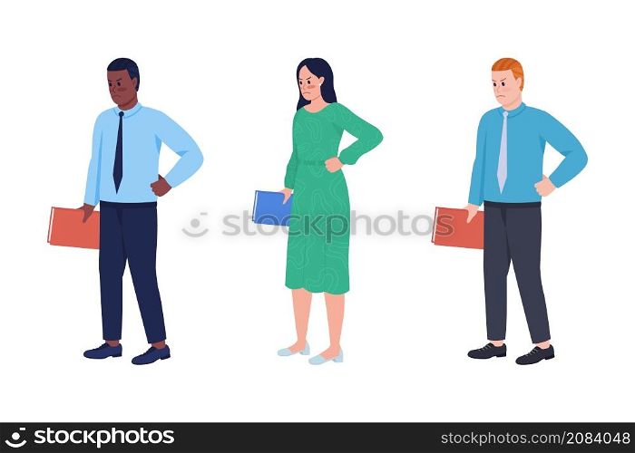 Strict teachers semi flat color vector characters set. Full body people on white. Angry professors isolated modern cartoon style illustrations collection for graphic design and animation. Strict teachers semi flat color vector characters set