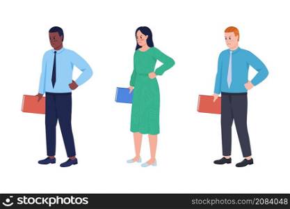 Strict teachers semi flat color vector characters set. Full body people on white. Angry professors isolated modern cartoon style illustrations collection for graphic design and animation. Strict teachers semi flat color vector characters set