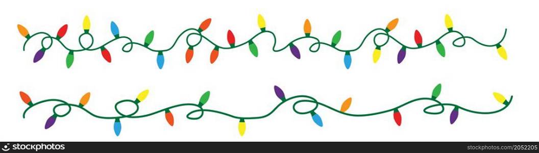 String lights. Party lights. Light effects. Glowing light bulbs lights. Fun celebration for xmas, festive, happy new year, birthday, bday. Vector red yellow green purple violet Orange gold. Garland