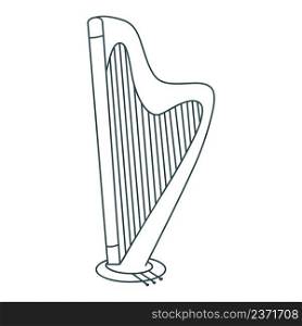 String musical instrument harp vector illustration. Harp doodle style isolated black object. Outline drawing of instrument for music