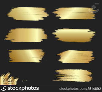 Strip gold texture. Vector golden hand painted smear stroke stain. Abstract art background. Collection of golden paint strokes. illustration - Vector