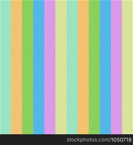 Stripe Background of Pastel Baby Colors and Polka Dots. Seamless Vertical Pinstripe Pink Blue Green Orange and Yellow Palette for Wallpaper Scrapbook, Cute Textile Child Pattern. Illustration. Stripe Background of Pastel Baby Colors Polka Dots