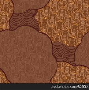 Striped arcs cut in shapes brown colors.Hand drawn seamless background. Creative handmade design for fabric textile fashion. Japanese motives in vintage retro colors.