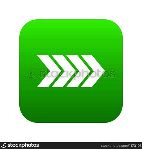Striped arrow icon digital green for any design isolated on white vector illustration. Striped arrow icon digital green