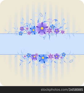 striped background with violet and blue flowers