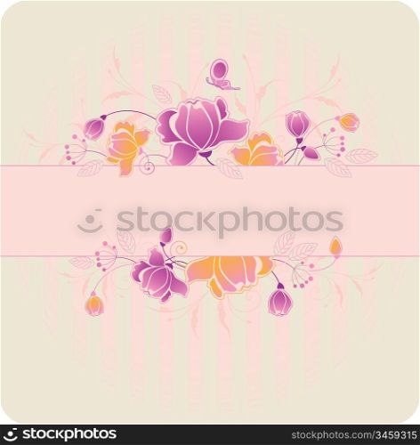 striped background with violet and yellow roses