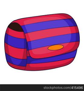 Striped bag icon. Cartoon illustration of striped bag vector icon for web. Striped bag icon, cartoon style