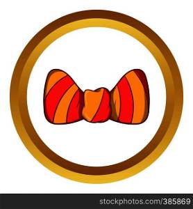 Striped bow tie vector icon in golden circle, cartoon style isolated on white background. Striped bow tie vector icon, cartoon style