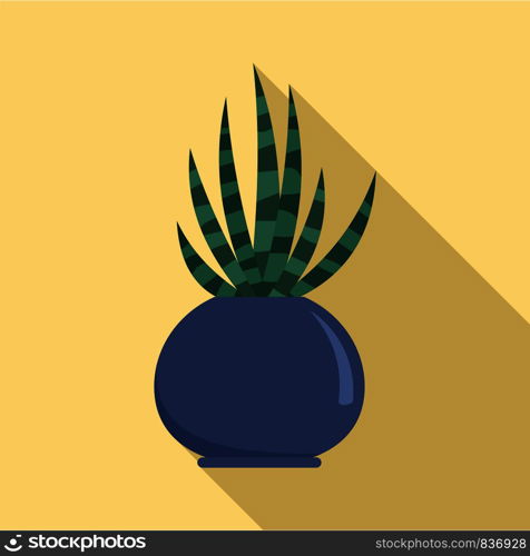 Striped cactus pot icon. Flat illustration of striped cactus pot vector icon for web design. Striped cactus pot icon, flat style