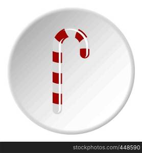 Striped candy cane icon in flat circle isolated vector illustration for web. Striped candy cane icon circle