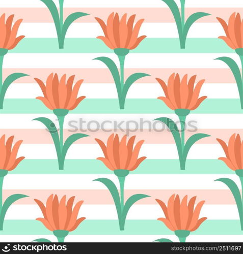 Striped floral summer seamless pattern vector illustration. Background with beautiful bright flowers. Botanical natural template for textile, packaging and design. Striped floral summer seamless pattern vector illustration