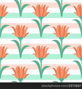Striped floral summer seamless pattern vector illustration. Background with beautiful bright flowers. Botanical natural template for textile, packaging and design. Striped floral summer seamless pattern vector illustration