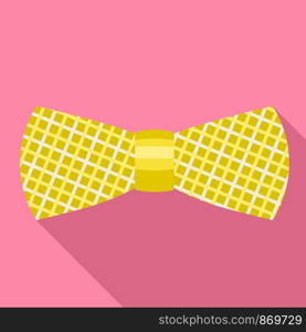 Striped gold bow tie icon. Flat illustration of striped gold bow tie vector icon for web design. Striped gold bow tie icon, flat style