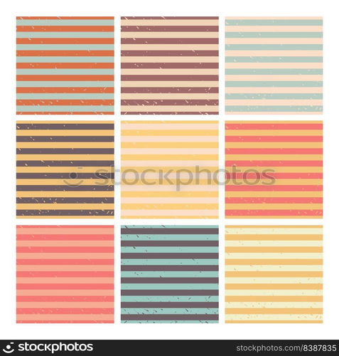 Striped grunge seamless pattern set vector. Shabby retro backgrounds with stripes. Bunch aged templates for design and filling. Striped grunge seamless pattern set vector