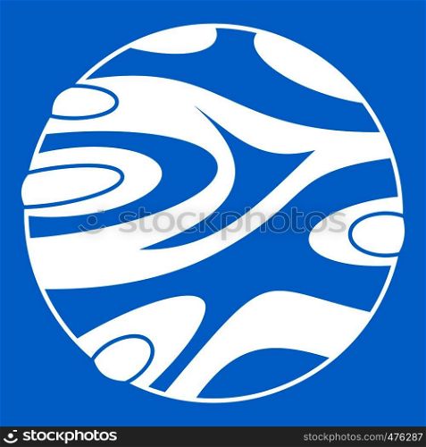 Striped planet icon white isolated on blue background vector illustration. Striped planet icon white