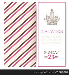 Striped princess invitation card template vector illustration