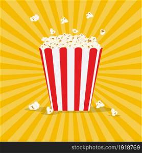 Striped red and white bag of popcorn. Vector illustration in flat style. bag of popcorn