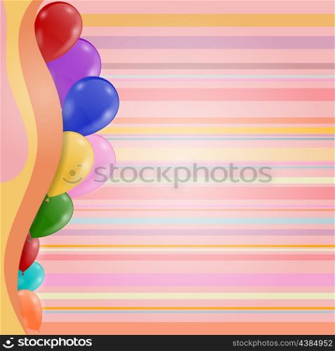 Striped retro background - birthday invitation - with balloons