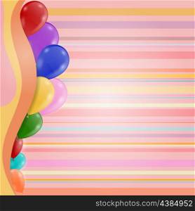 Striped retro background - birthday invitation - with balloons
