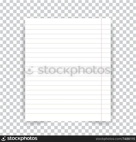 Striped school notebook paper sheet on transparent background. Vector illustration .. Striped school notebook paper sheet on transparent background.