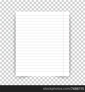 Striped school notebook paper sheet on transparent background. Vector illustration .. Striped school notebook paper sheet on transparent background.
