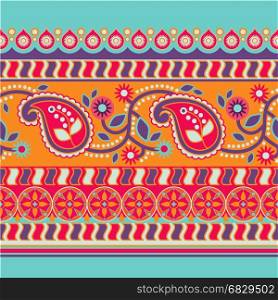 Striped seamless ornamental pattern. Floral ethnic background