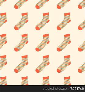 Striped sock pattern on light orange background. Vector isolated image for use in fashion design or web. Striped sock pattern on light orange background