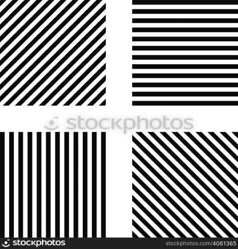Striped square pattern - horizontal stripes, vertical stripes, diagonal stripes in the square, for print or design. Striped square pattern