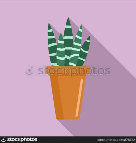 Striped succulent home pot icon. Flat illustration of striped succulent home pot vector icon for web design. Striped succulent home pot icon, flat style